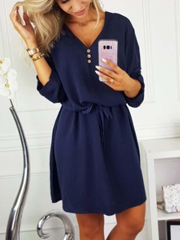 Amsoin V Neck Dress With Belt