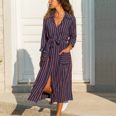 Amsoin Chiffon Print Pocket Dress