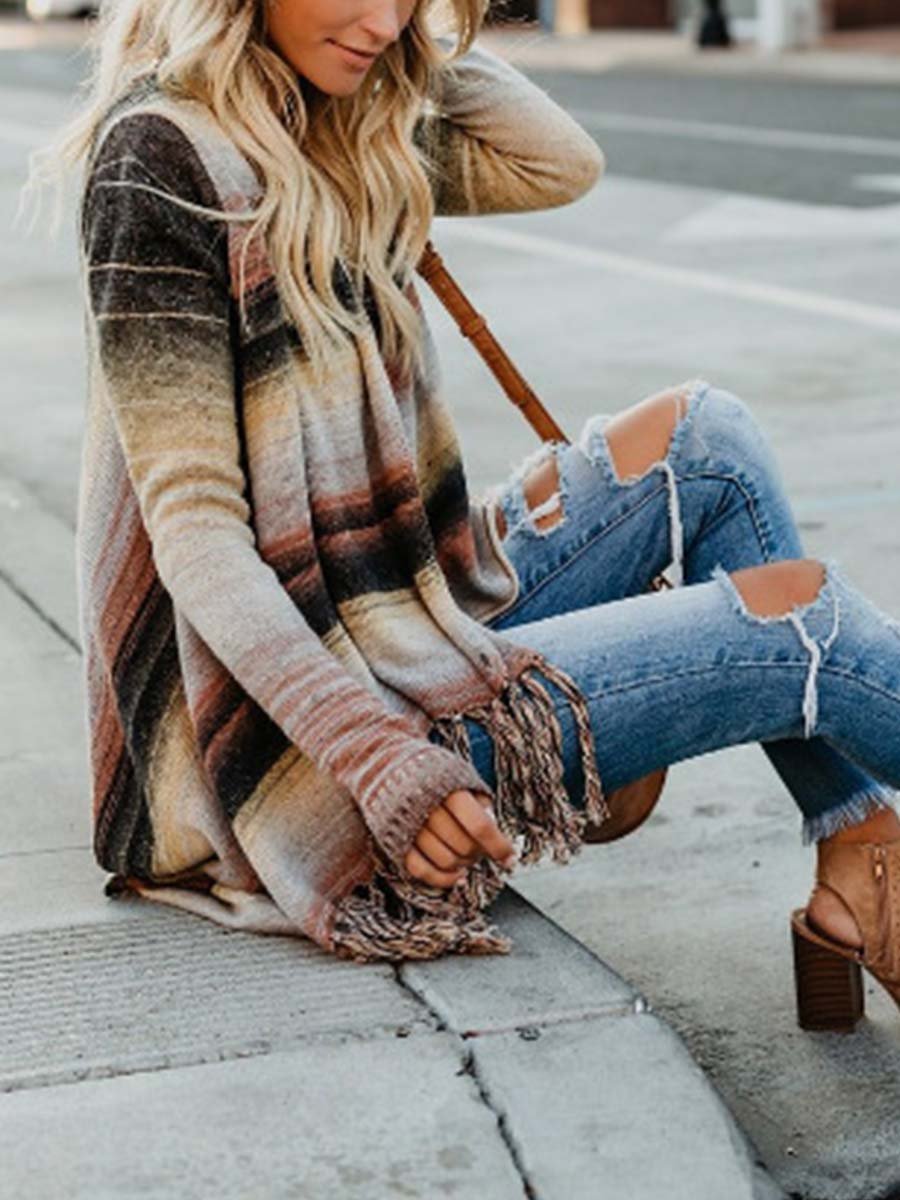 Amsoin Tassel Cardigan Sweater Tops