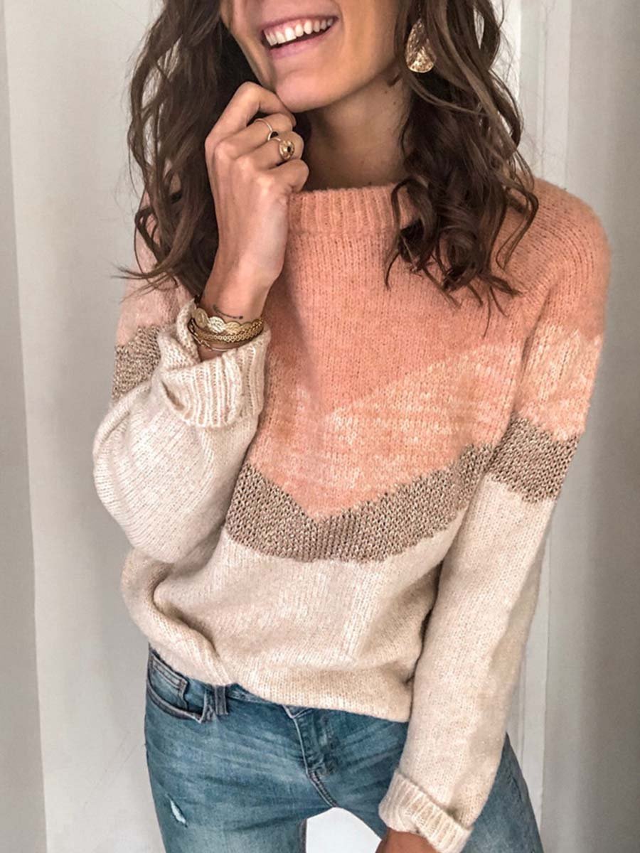 Amsoin Casual Multicolor Stitching Sweater