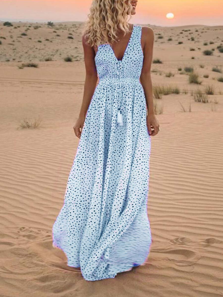 Amsoin Dot Printed Floor Length Dress