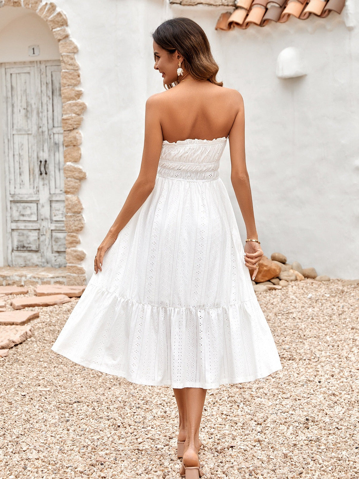 Amsoin Casual Solid Color Strapless  Dress