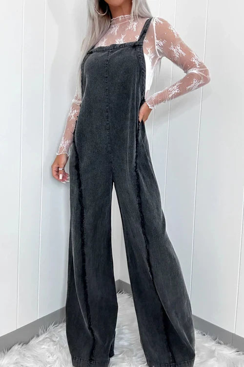 AMSOIN LIGHT WASH DENIM JUMPSUIT - 3 COLORS