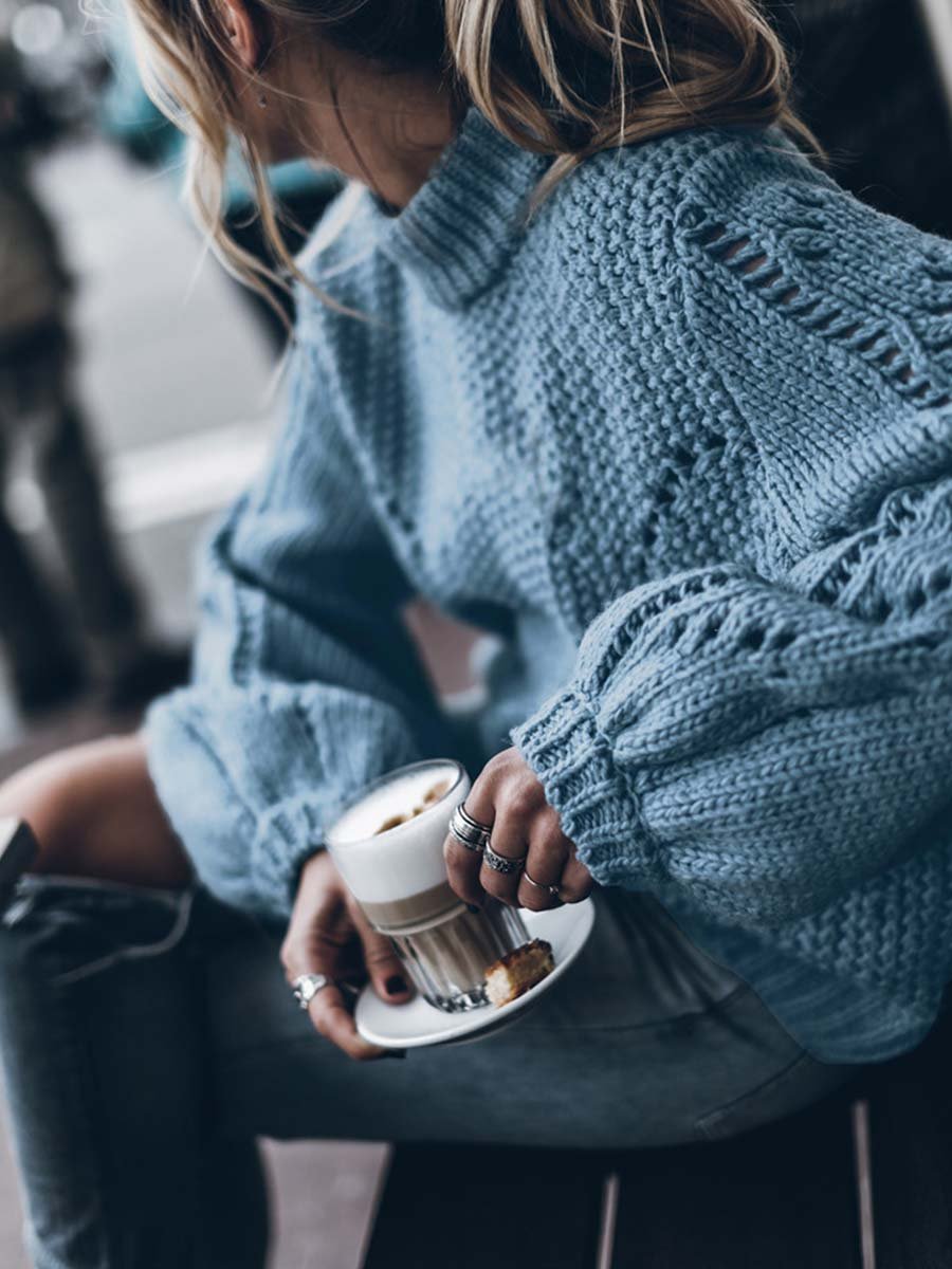 Amsoin Solid Color Pullover Hollow Jumper