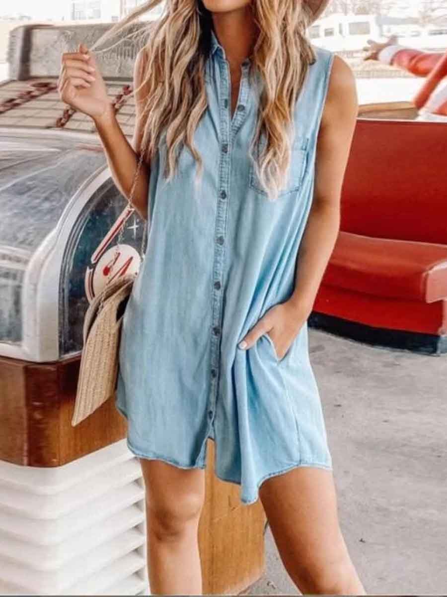 Amsoin Button Denim Shirt Skirt