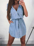 Amsoin Washed  Denim Shirt Dress