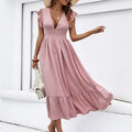 Amsoin Dot Butterfly Sleeve Ruffle Hem Dress
