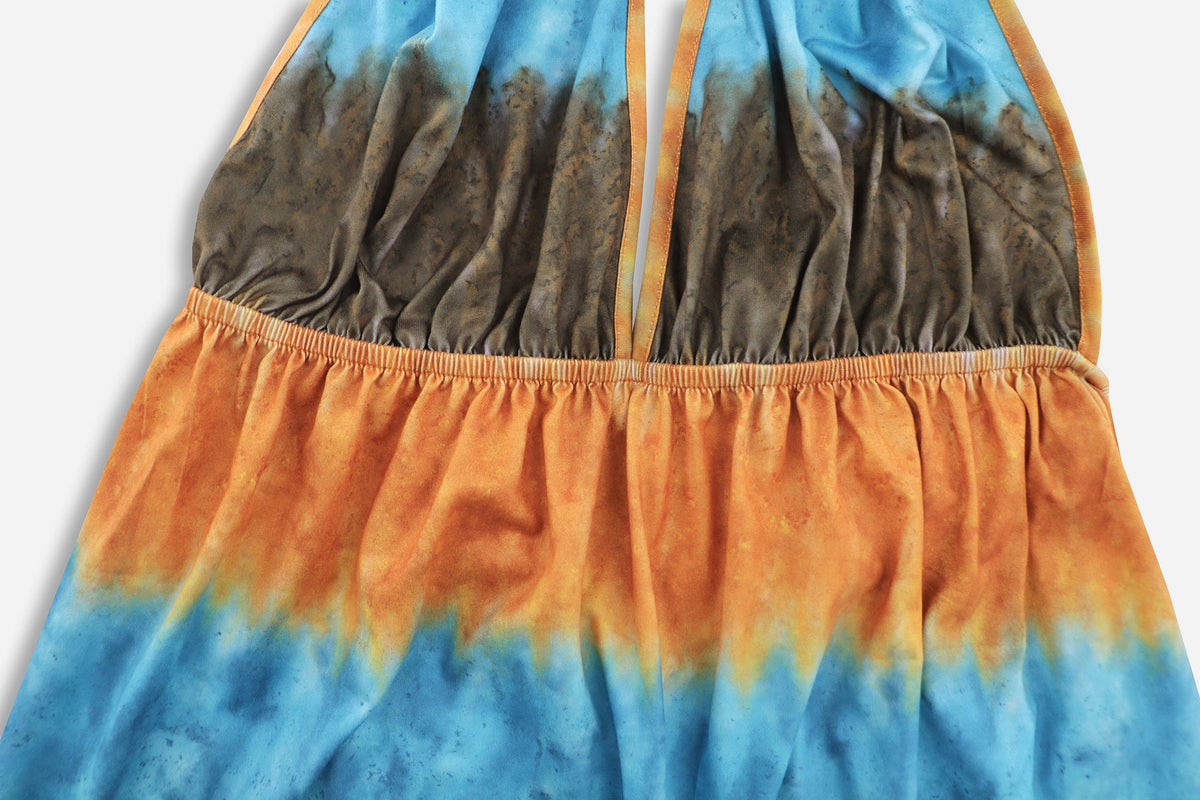 Amsoin Sexy Slim Tie Dye Strap Backless Printed Skirt Bohemian Beach Long Skirt