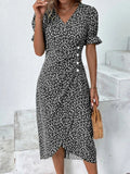 Amsoin Geometric Puff Sleeves Irregular Dress