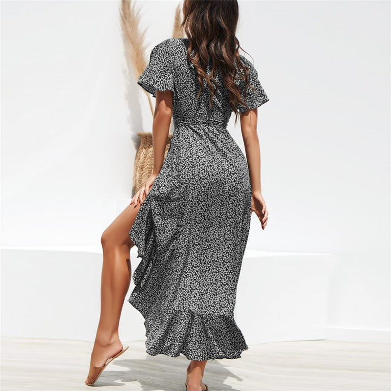 Amsoin Irregular Chiffon Print Dress