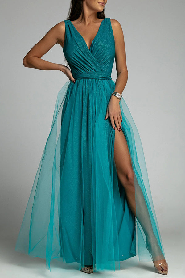 Amsoin V Neck Backless Maxi Dress