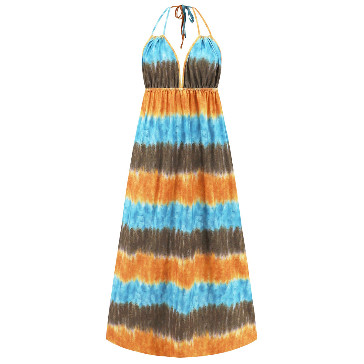 Amsoin Sexy Slim Tie Dye Strap Backless Printed Skirt Bohemian Beach Long Skirt