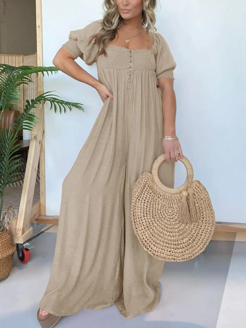 Amsoin Solid Color Loose Jumpsuit