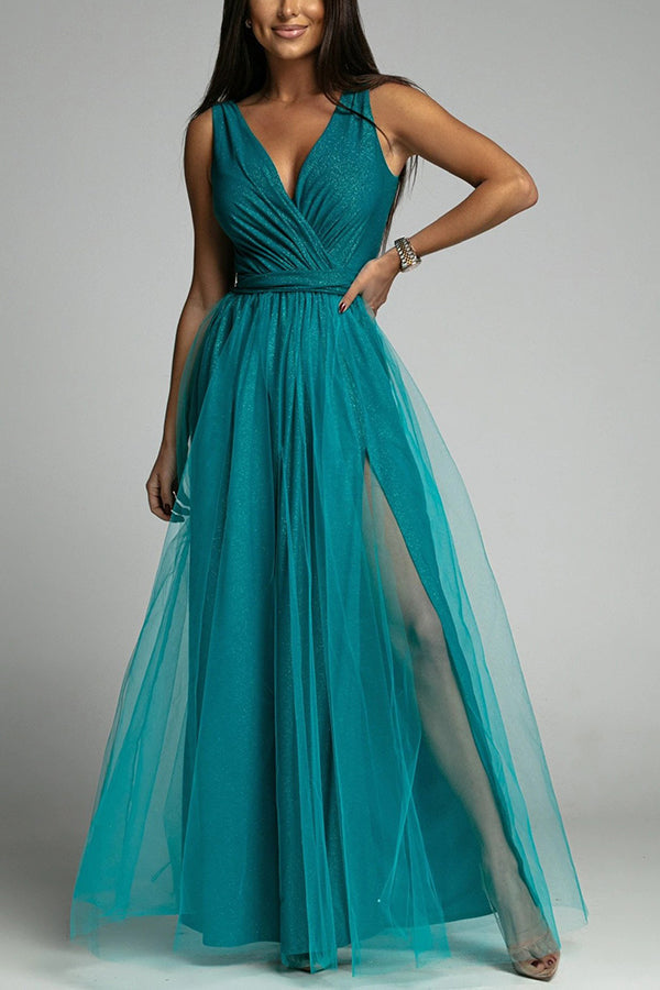 Amsoin V Neck Backless Maxi Dress