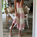 Amsoin Striped Print V-Neck Sleeveless Maxi Dress