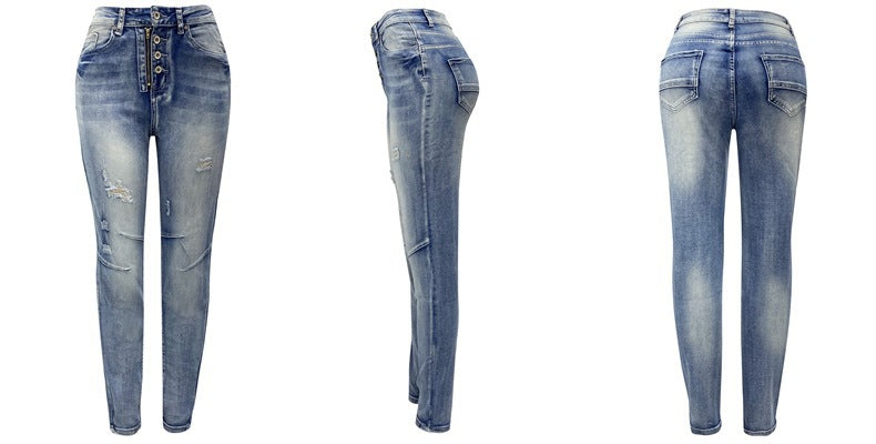 Amsoin Women's Washed High Elastic Denim Pencil Pants