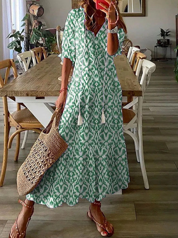 Amsoin Boho V Neck Floral Maxi Dress