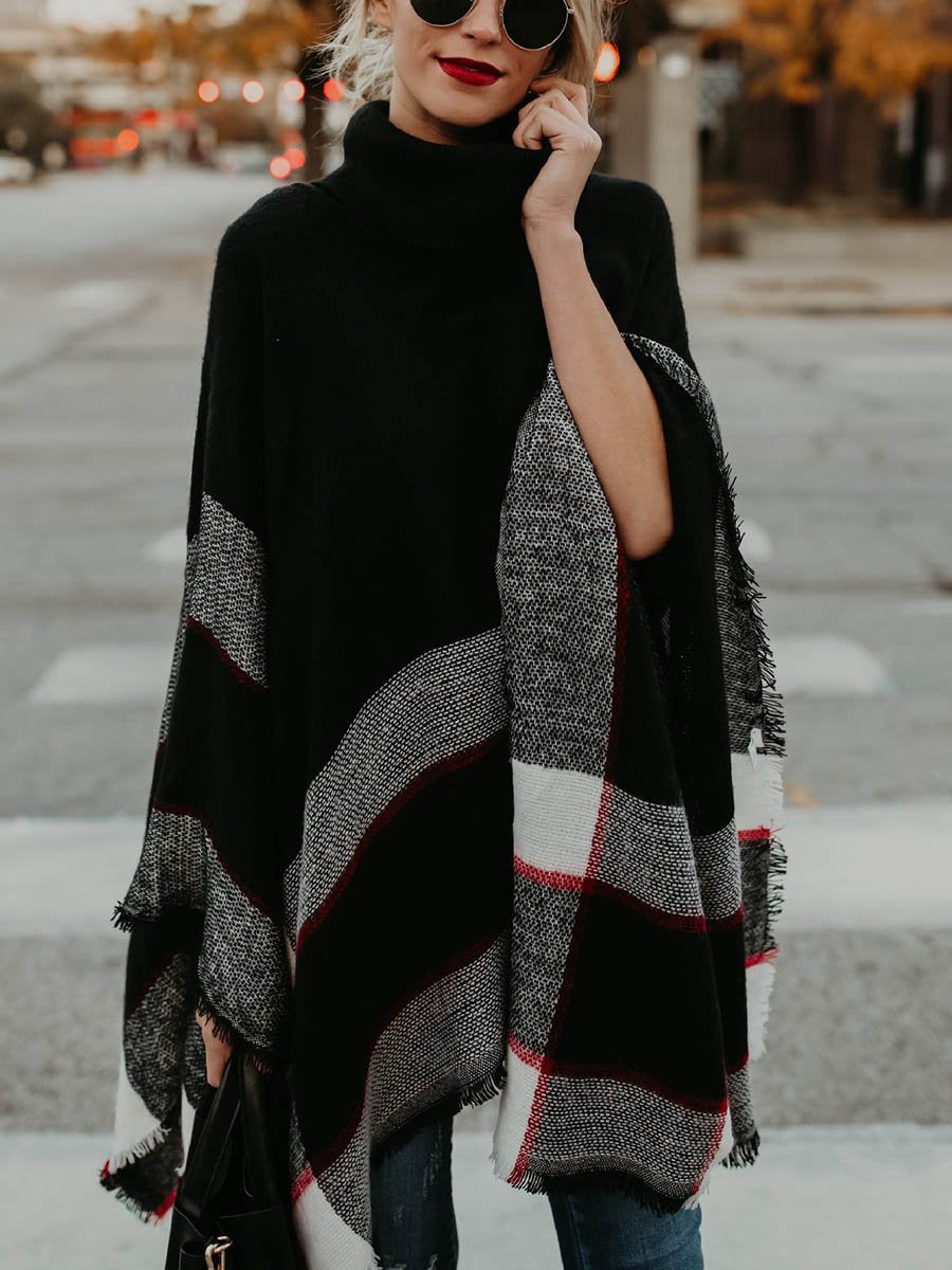Amsoin Cape Knit Turtleneck Sweater