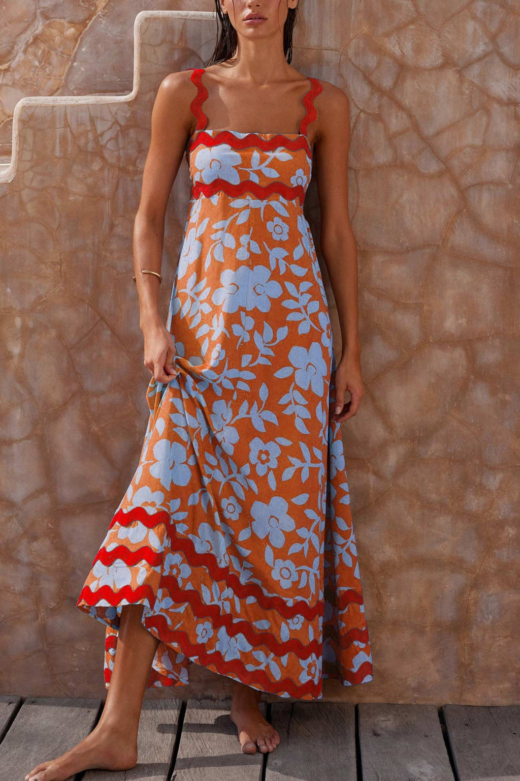 Amsoin Wavy Print Cami Dress