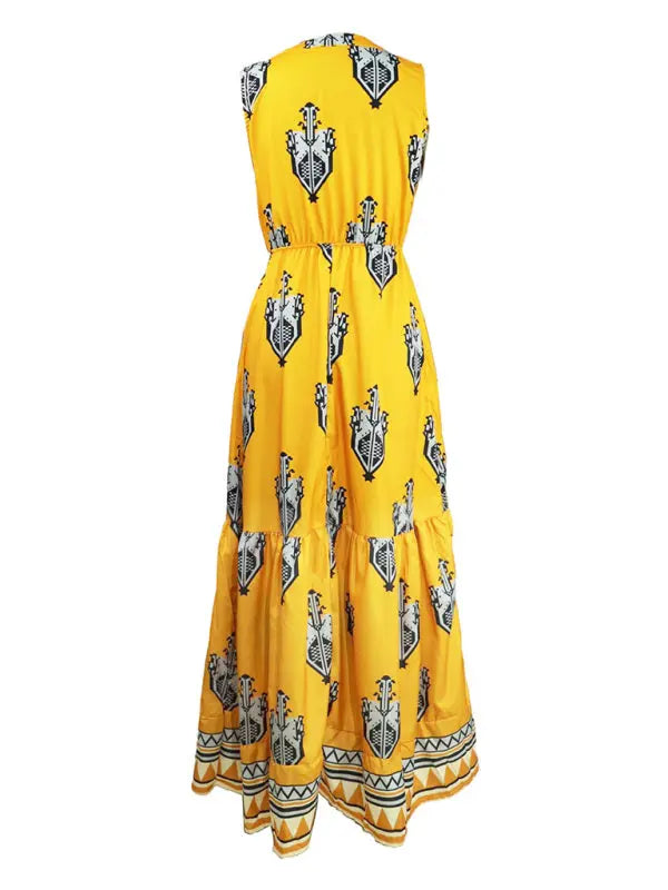 Amsoin Sleeveless Midi Bohemian Print Dress