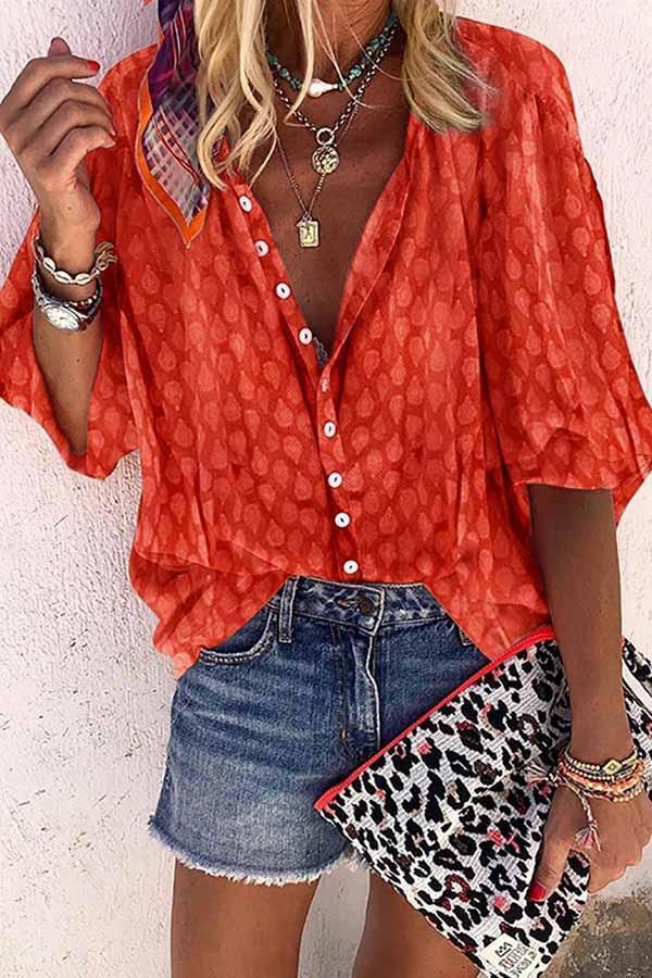 Amsoin Solid Color Button Loose Shirt