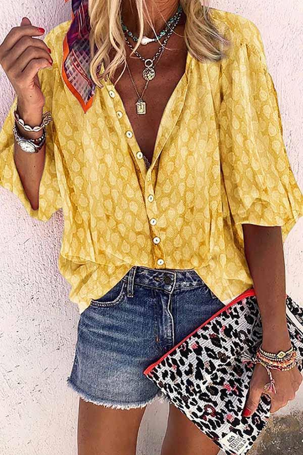 Amsoin Solid Color Button Loose Shirt