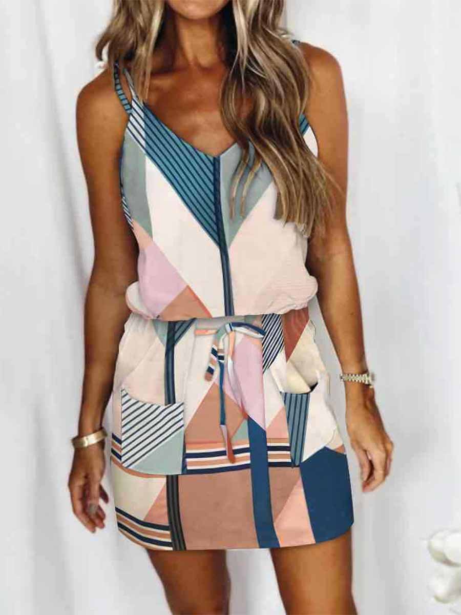 Amsoin Printed Sleeveless Mini Dress