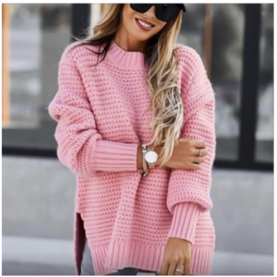 Amsoin Solid Slit O Neck Sweaters(4 Colors)