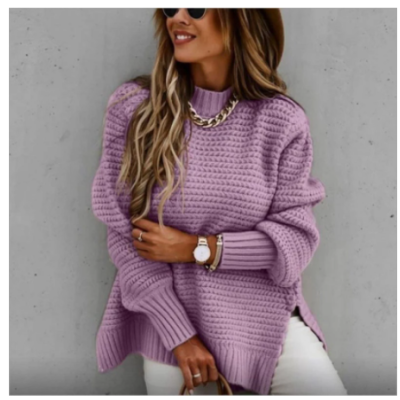 Amsoin Solid Slit O Neck Sweaters(4 Colors)