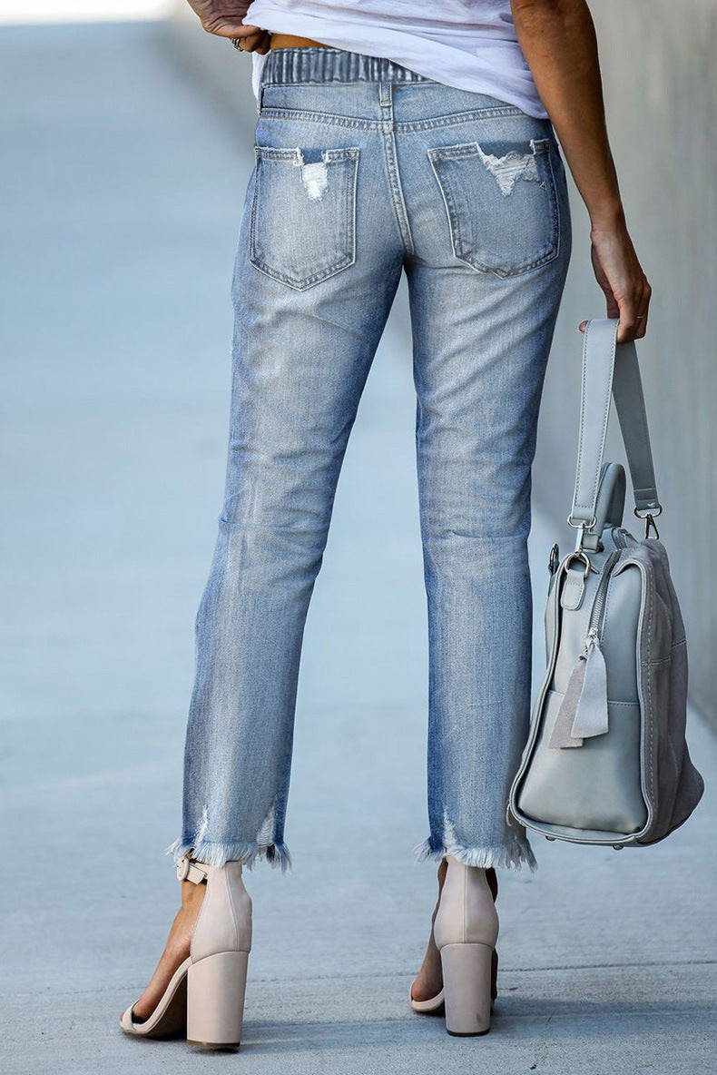 Amsoin Elasticated Lace-up Jeans