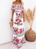 Amsoin Floral Print One-shoulder Mopping Dress