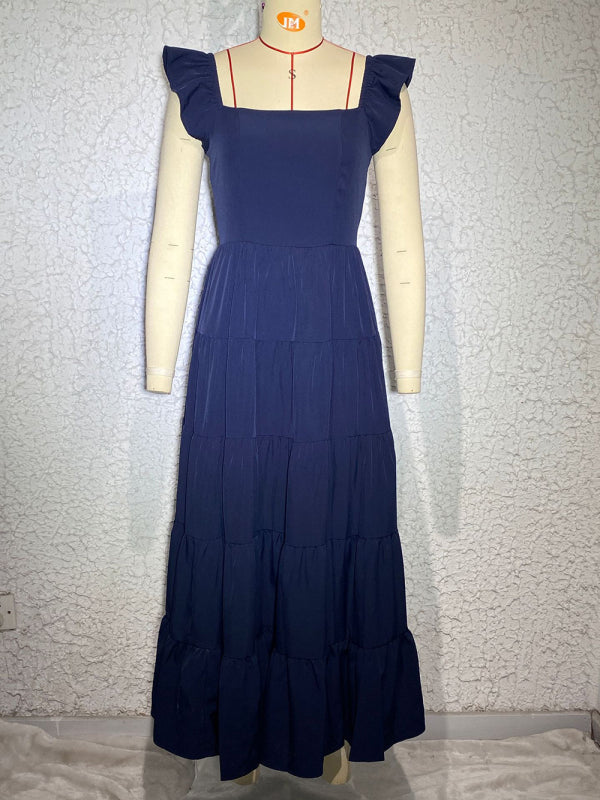 Amsoin Polka Dot Print Ruffle Sleeve Swing Dress