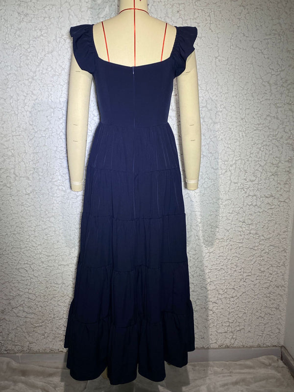 Amsoin Polka Dot Print Ruffle Sleeve Swing Dress