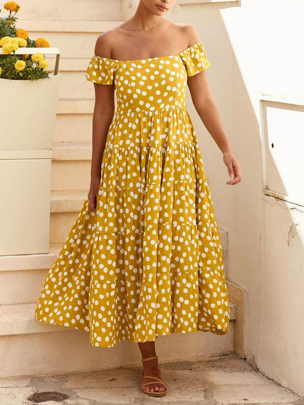 Amsoin Polka Dot Print Ruffle Sleeve Swing Dress