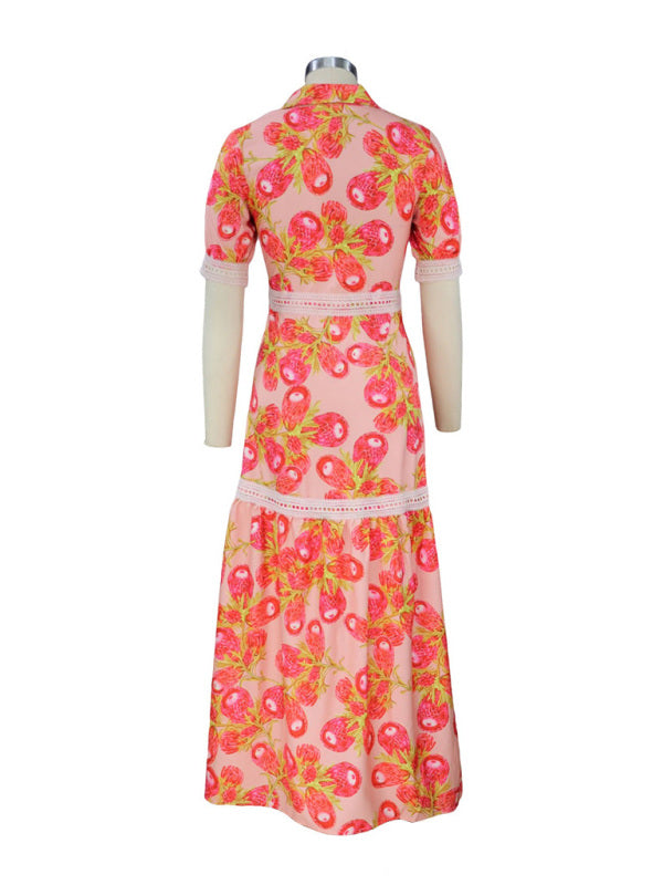 Amsoin Bohemian Floral Print Midi Dress