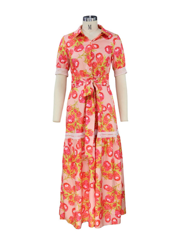Amsoin Bohemian Floral Print Midi Dress