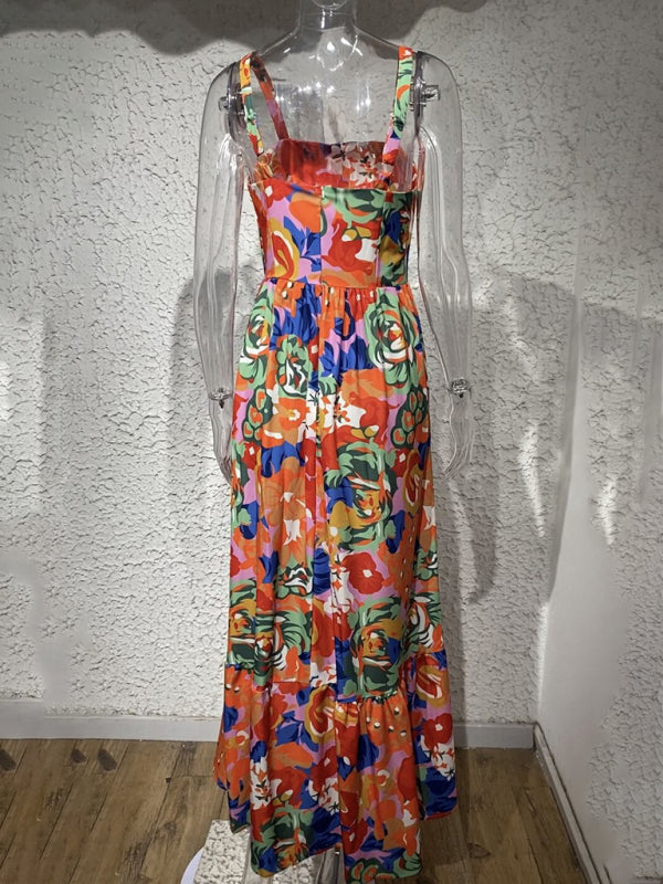 Amsoin Floral Print High Waist Camisole Dress