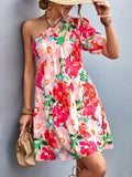 Amsoin Printed One Shoulder Diagonal Dress