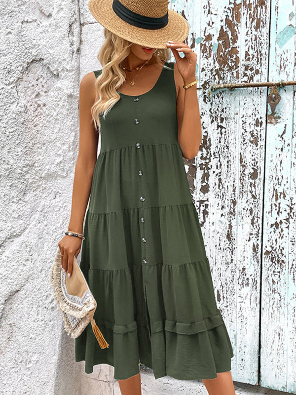 Amsoin Sleeveless Slit Solid Color Dress