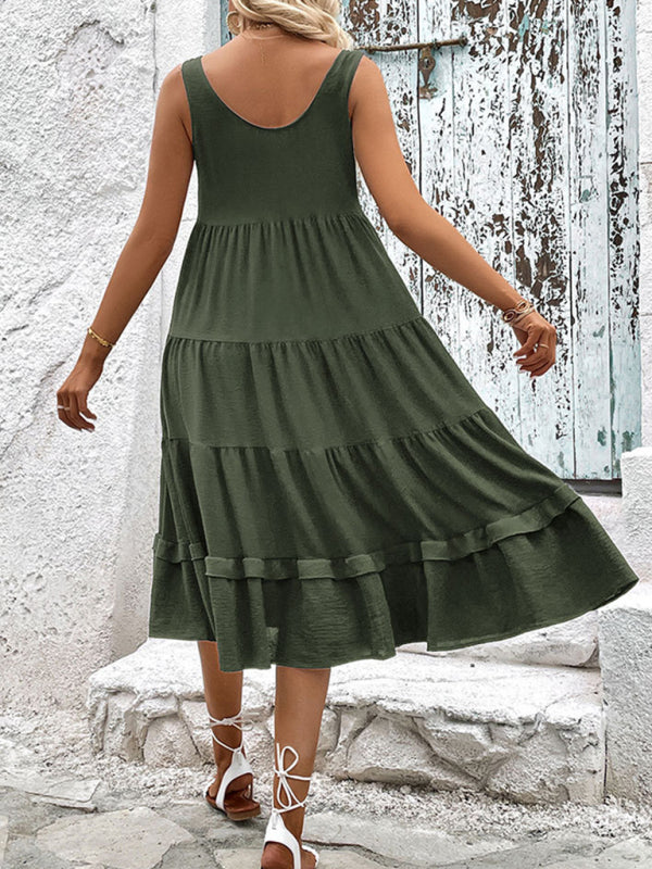 Amsoin Sleeveless Slit Solid Color Dress