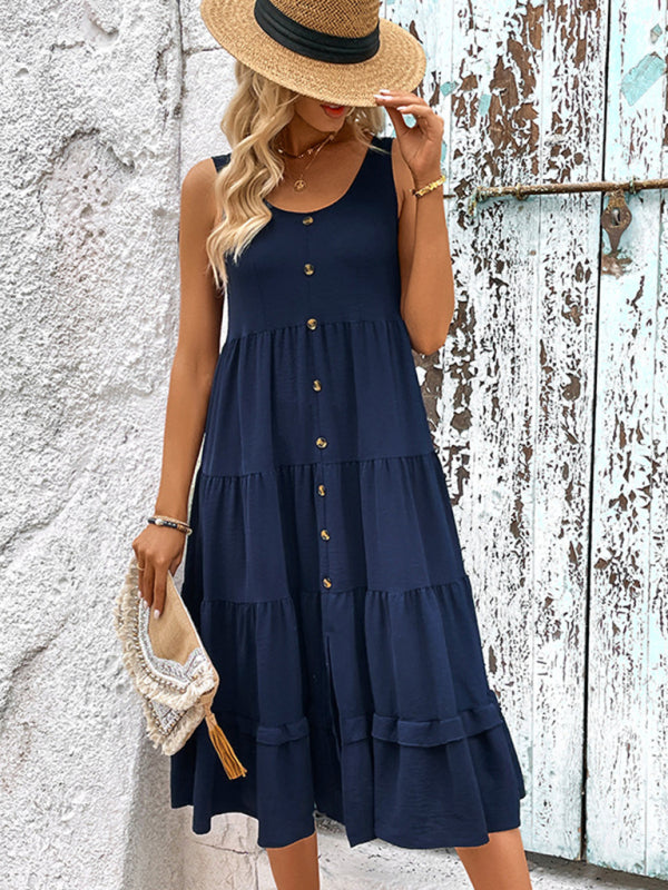 Amsoin Sleeveless Slit Solid Color Dress