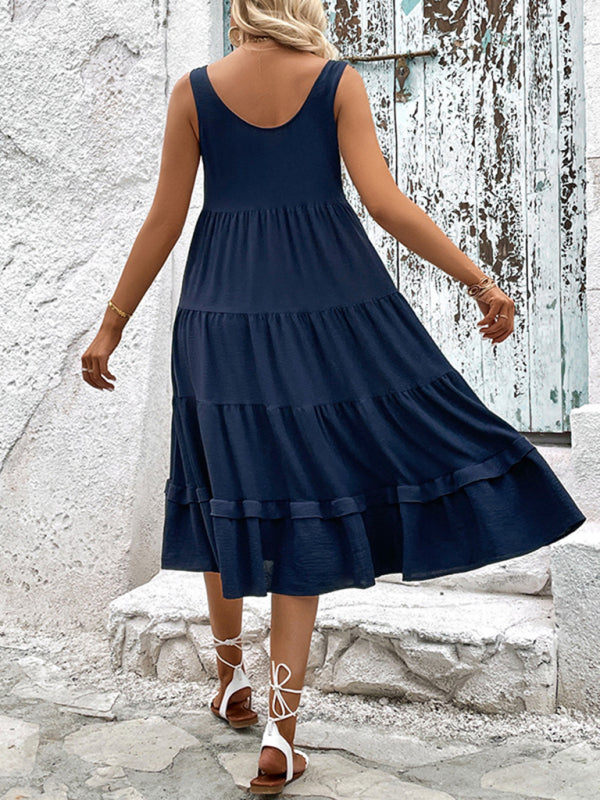 Amsoin Sleeveless Slit Solid Color Dress