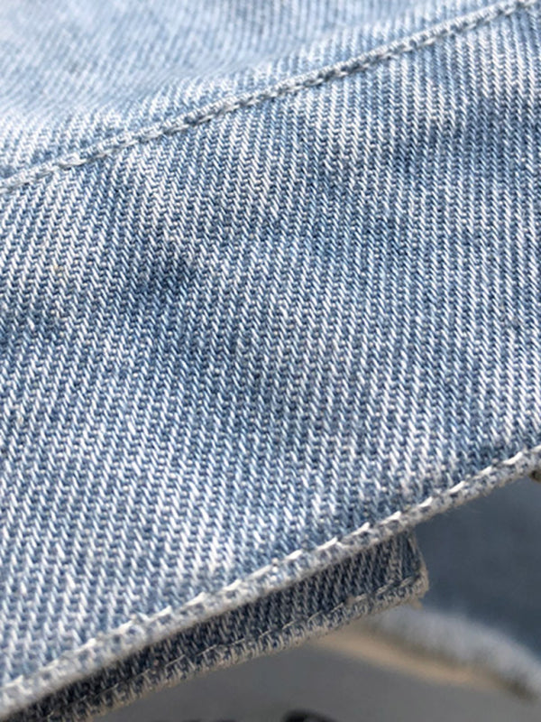 Amsoin Ripped mid-length denim jacket washed retro jacket long sleevesblouse