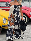 Amsoin New Pocket One Shoulder Print Loose Casual Dopamine Dress