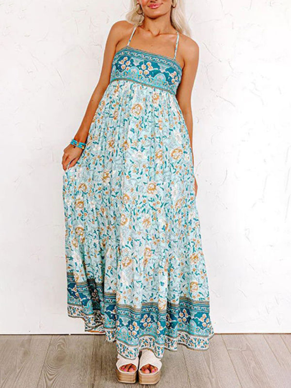 Amsoin Sling Floral Street Strap Backless Dress