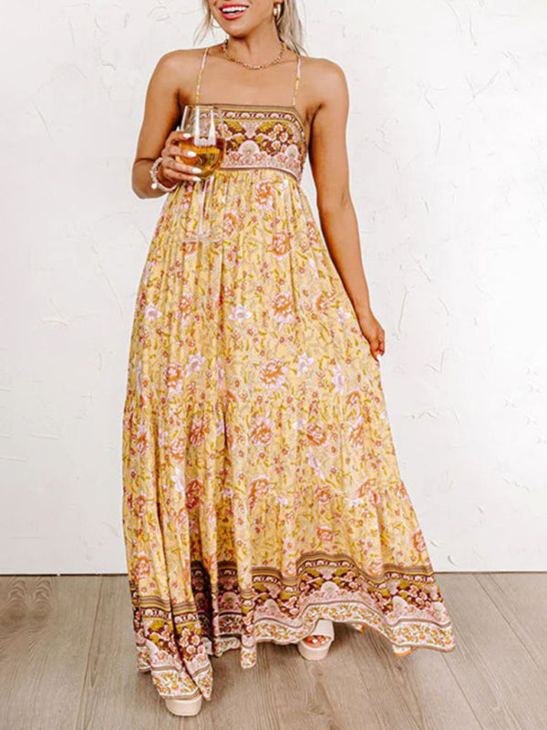 Amsoin Sling Floral Street Strap Backless Dress