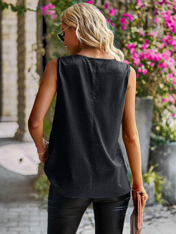 Amsoin Elegant women's fashion ironed collar sleeveless tank top