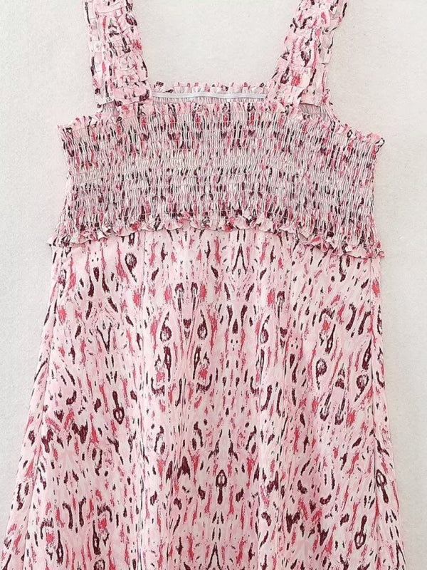 Amsoin Linen Blend Printed Midi Resort Dress