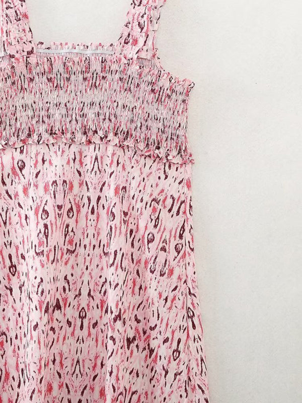 Amsoin Linen Blend Printed Midi Resort Dress
