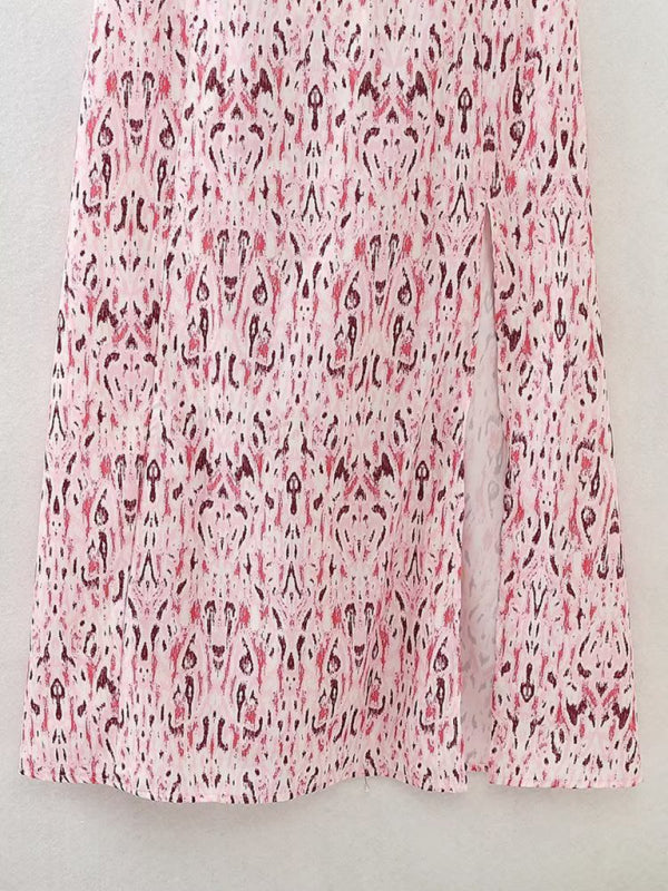Amsoin Linen Blend Printed Midi Resort Dress